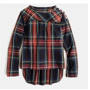 J. Crew Funnelneck Shirt in Stewart Tartan with Jeweled Buttons 4 petite. K6797
